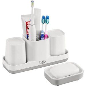 Bathroom Toothbrush Holder Organizer Set with Tumblers Soap Dish Counter Storage